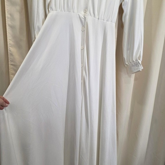 Neiman Marcus vintage Maxi Dress Long Sleeve Button Front‎ Collared White xs/sm - Picture 10 of 11